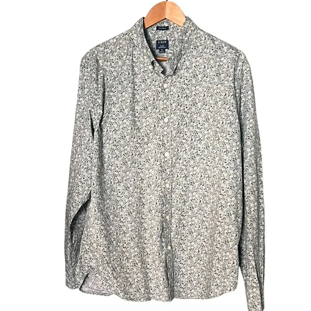 J Crew Men's XL Green Button-Down Shirt Cotton Blend Classic Fit Flex Washed